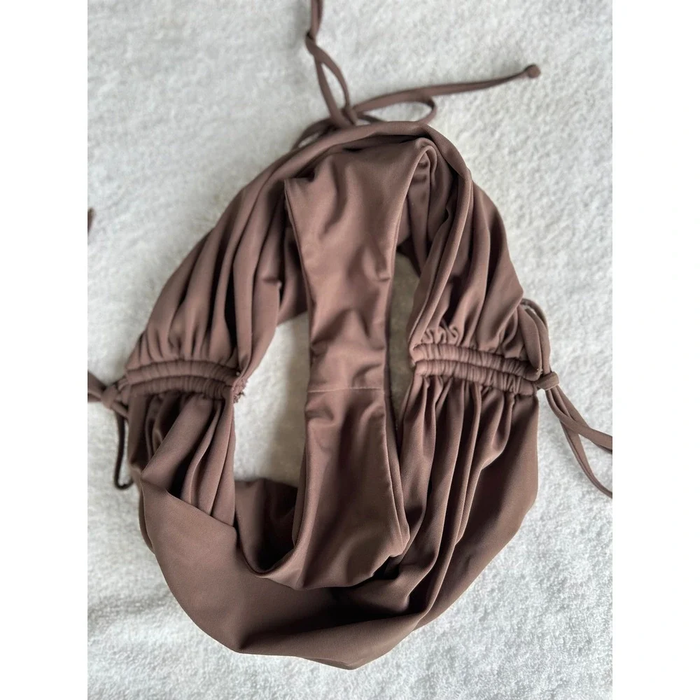 Unbranded Bikini Set Women Size M Brown EUC Ruched High Waist Bandeau 2pc Beach